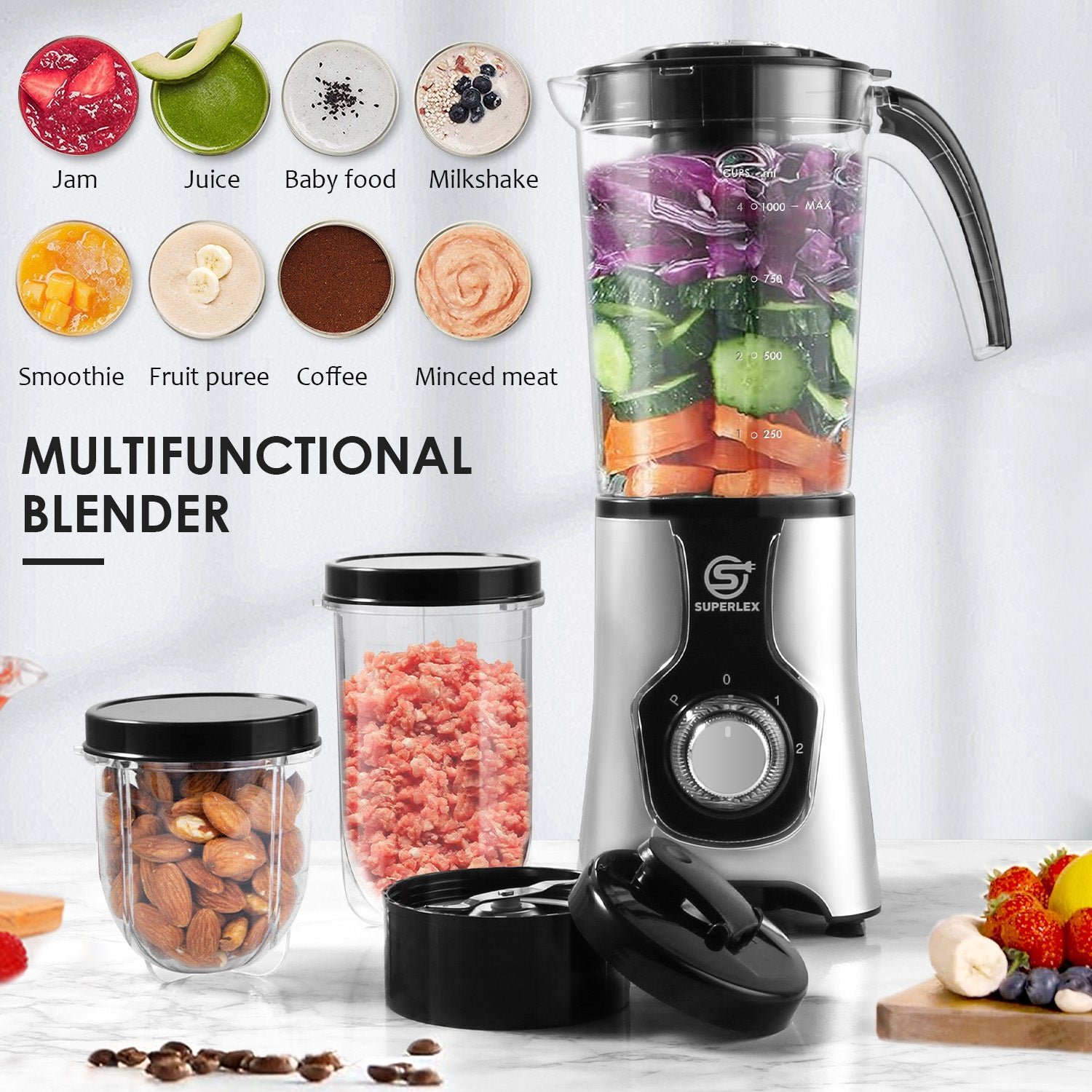 3 in 1 Jug Blender with Multi-Function Blades and High-Speed Performance - Image 2