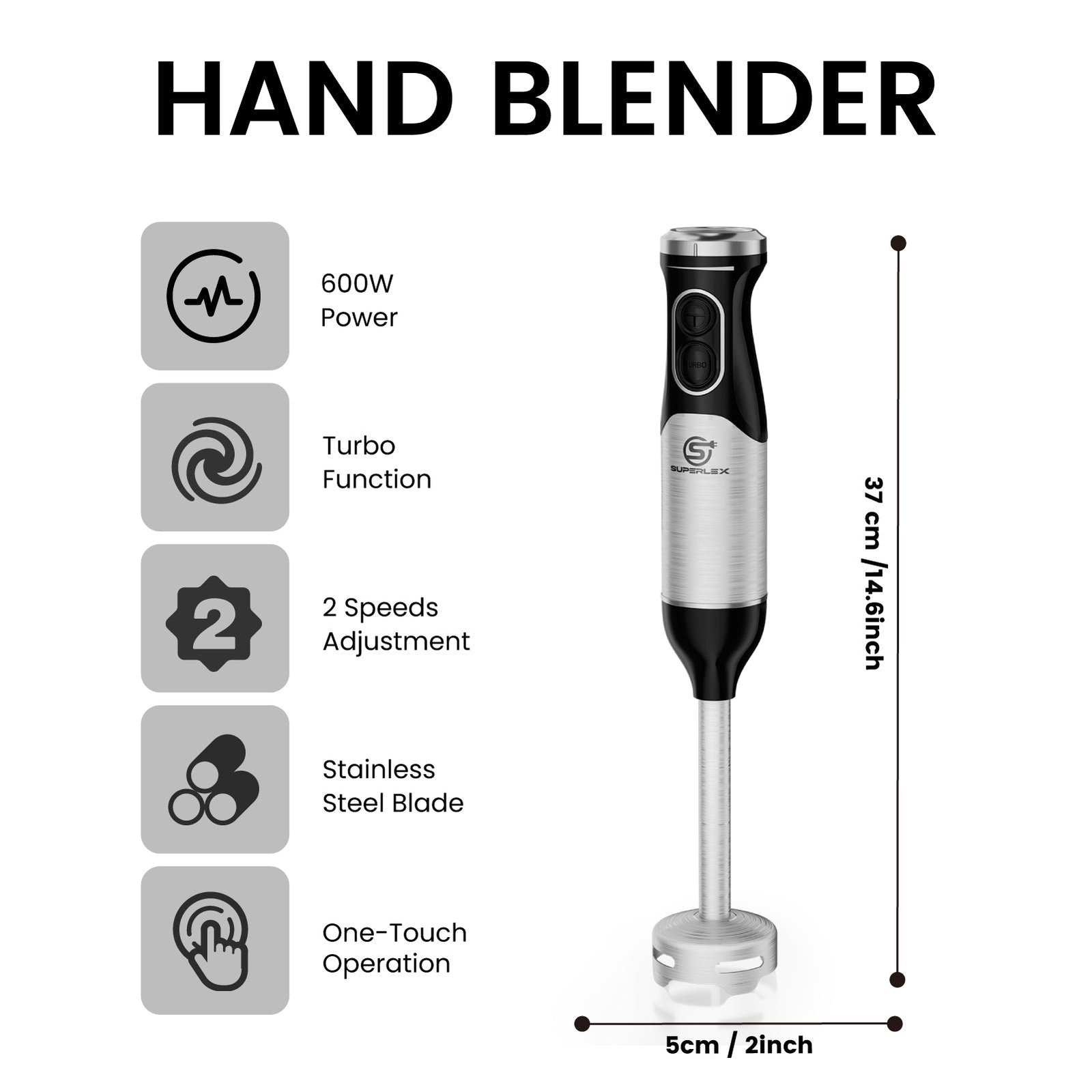 3-in-1 Hand Blender with 350W Motor & 304 Stainless Steel Blades - Image 7