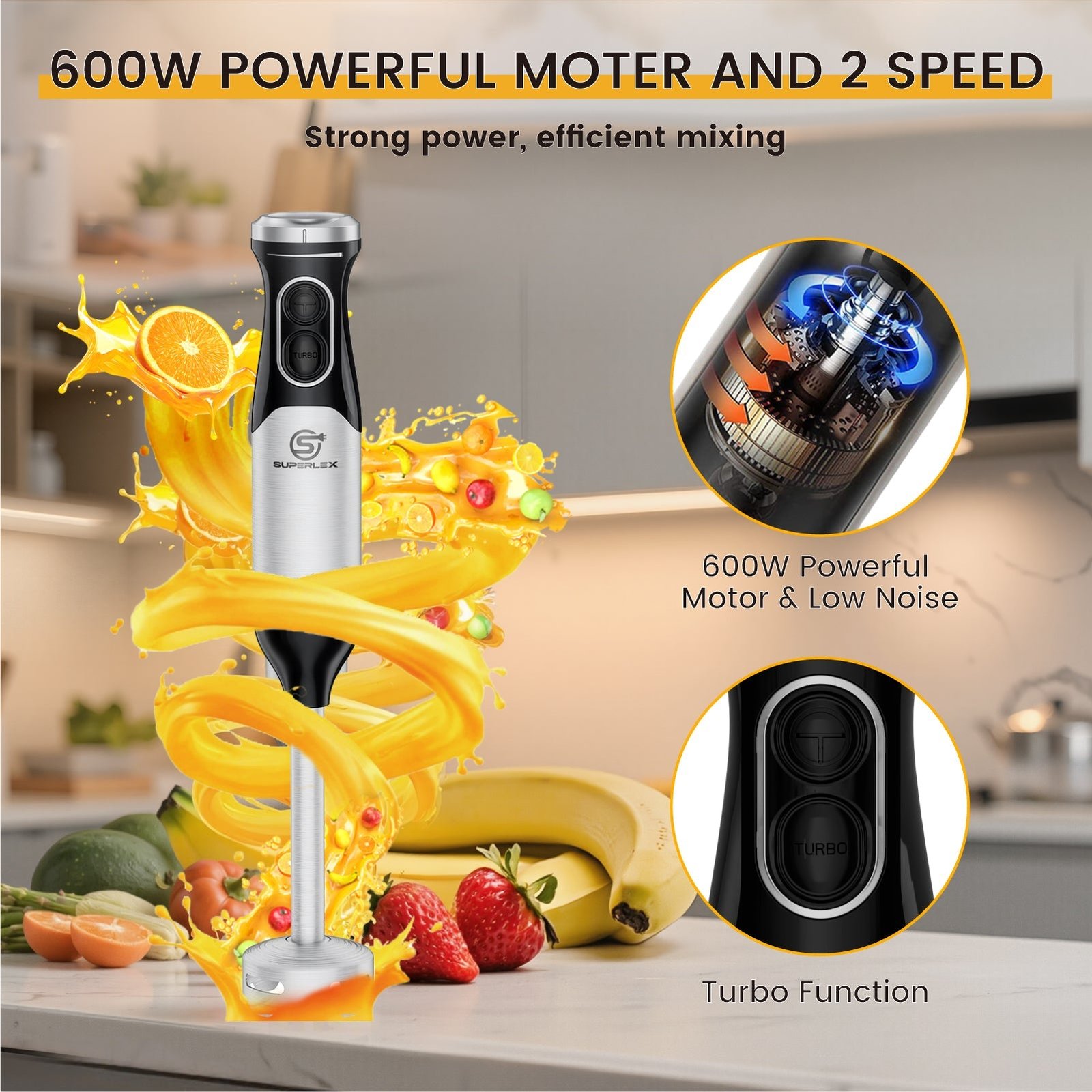 3-in-1 Hand Blender with 350W Motor & 304 Stainless Steel Blades - Image 2