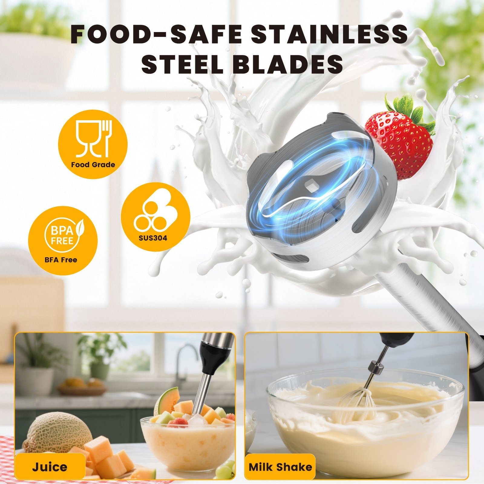 3-in-1 Hand Blender with 350W Motor & 304 Stainless Steel Blades - Image 5